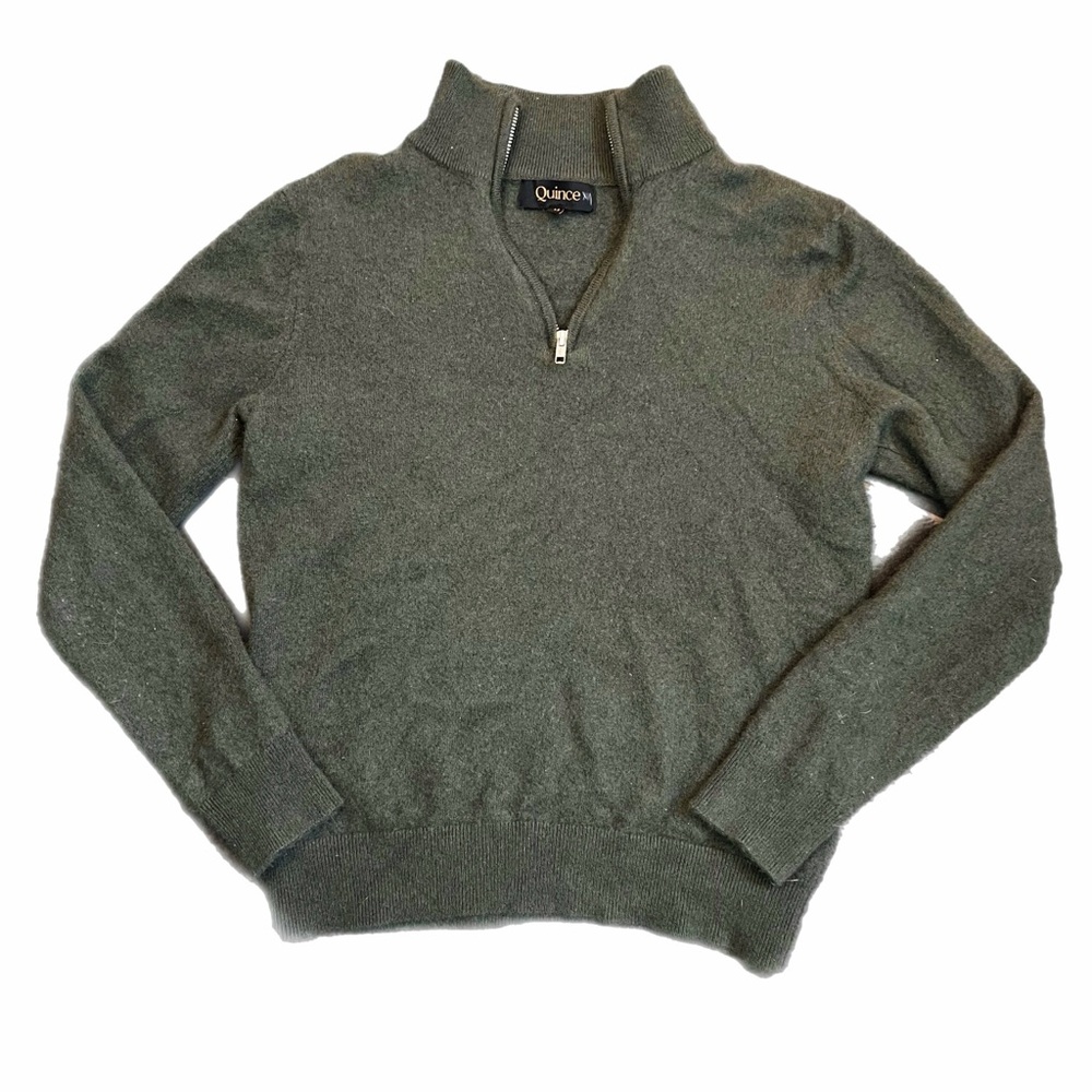 Quince cashmere Olive Half-Zip Sweater